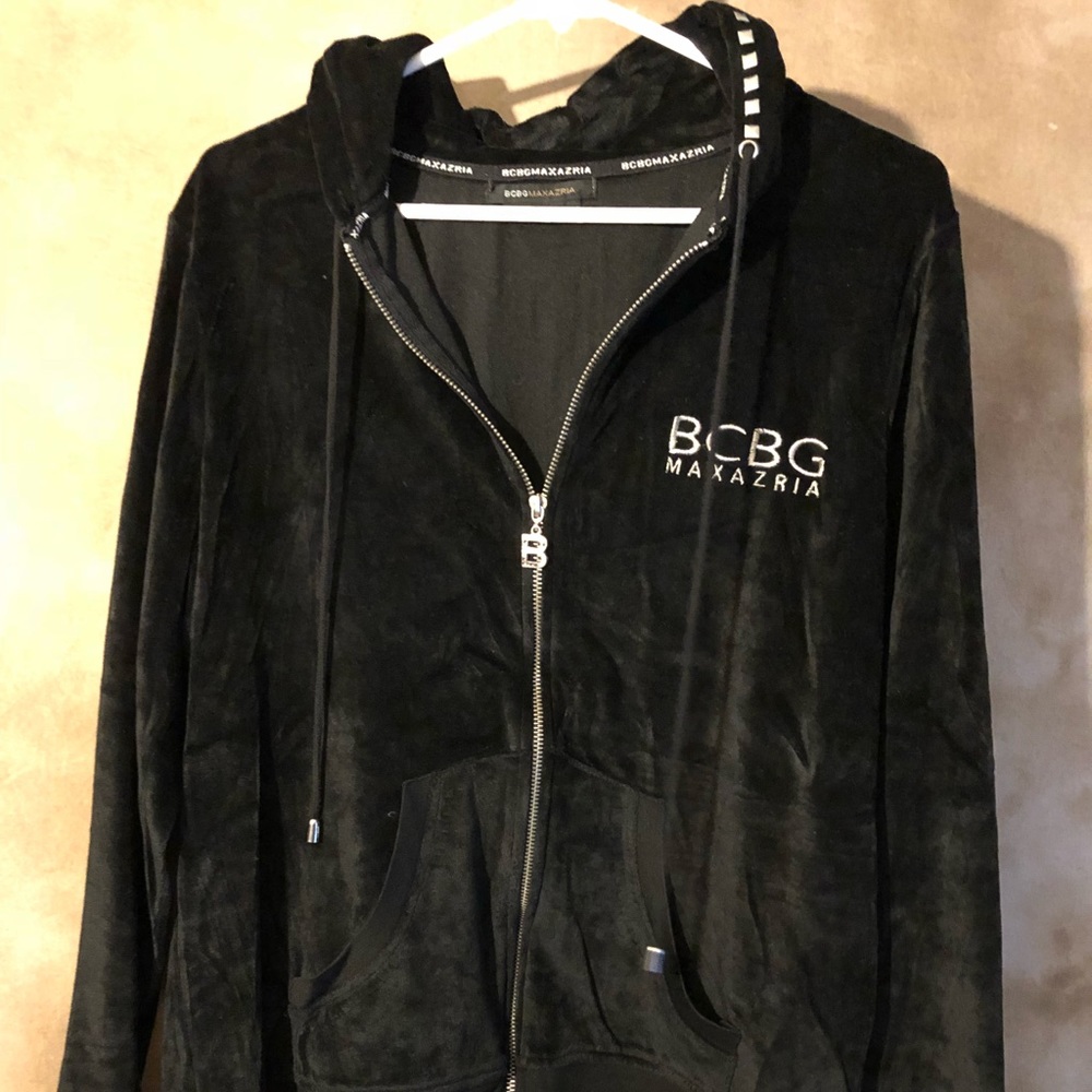 BCBG Black Velour Track Jacket & Pants Set 1 X
